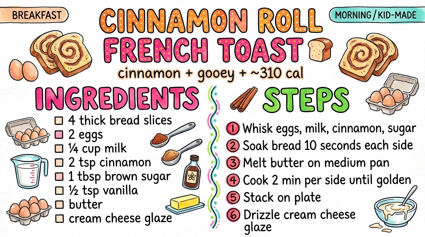 Cinnamon Roll French Toast recipe card — hand-drawn by Brycen's Weird But Good Recipes