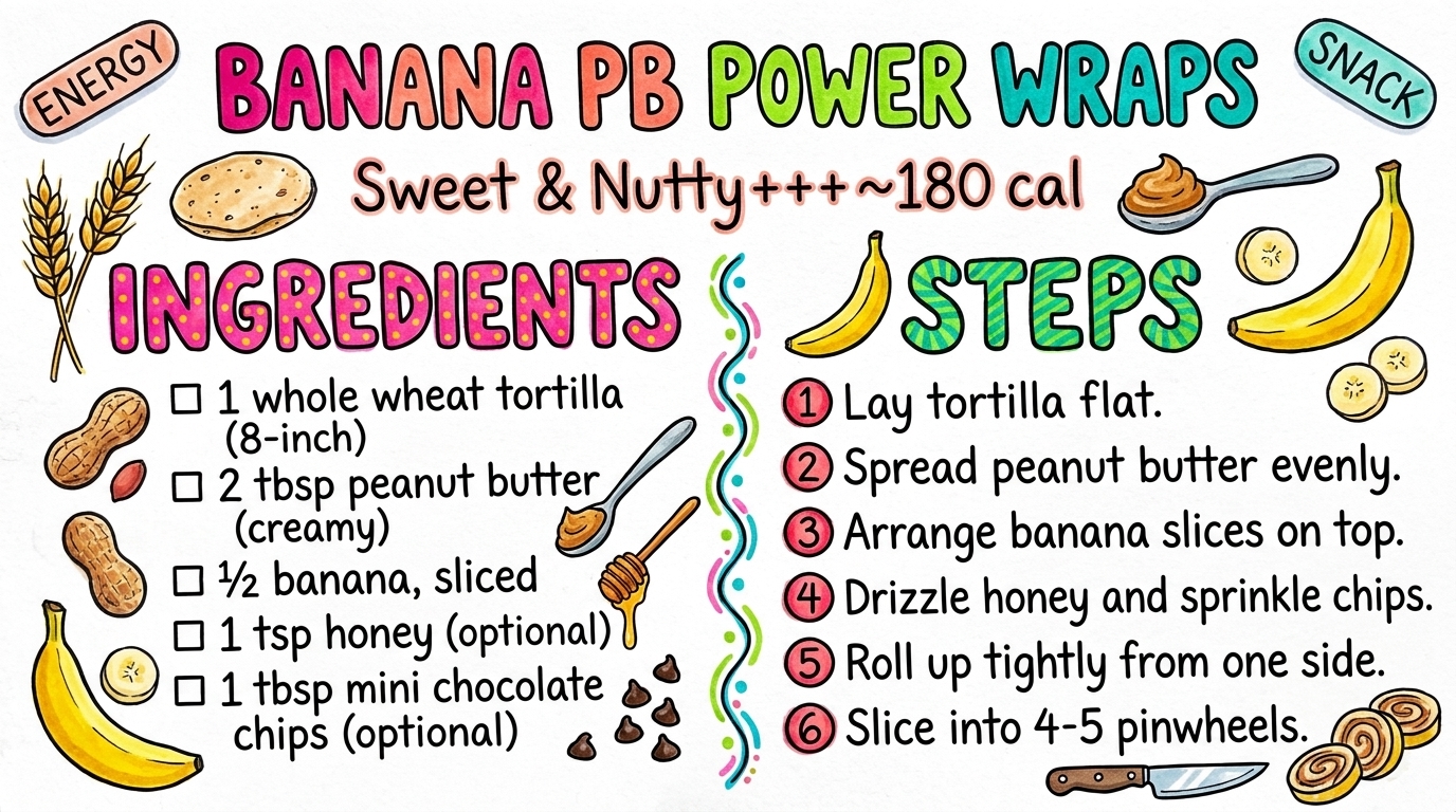 Banana PB Power Wraps recipe card — hand-drawn by Brycen's Weird But Good Recipes
