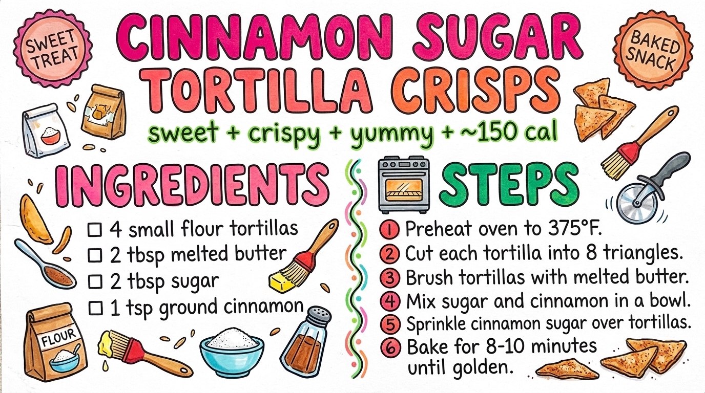Cinnamon Sugar Tortilla Crisps recipe card — hand-drawn by Brycen's Weird But Good Recipes