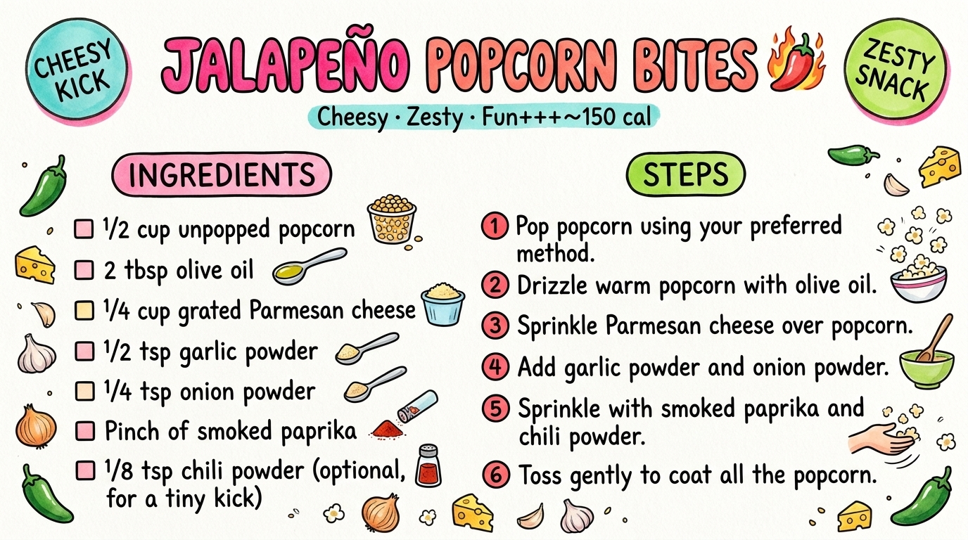 Jalapeño Popcorn Bites ️ recipe card — hand-drawn by Brycen's Weird But Good Recipes