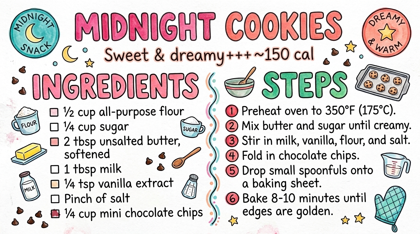 Midnight Cookies recipe card — hand-drawn by Brycen's Weird But Good Recipes