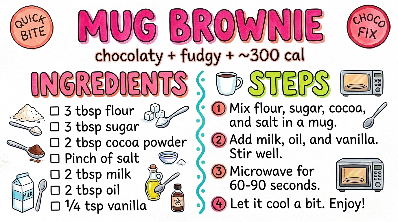 Mug Brownie recipe card — hand-drawn by Brycen's Weird But Good Recipes