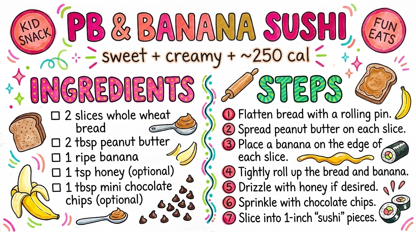 PB & Banana Sushi recipe card — hand-drawn by Brycen's Weird But Good Recipes