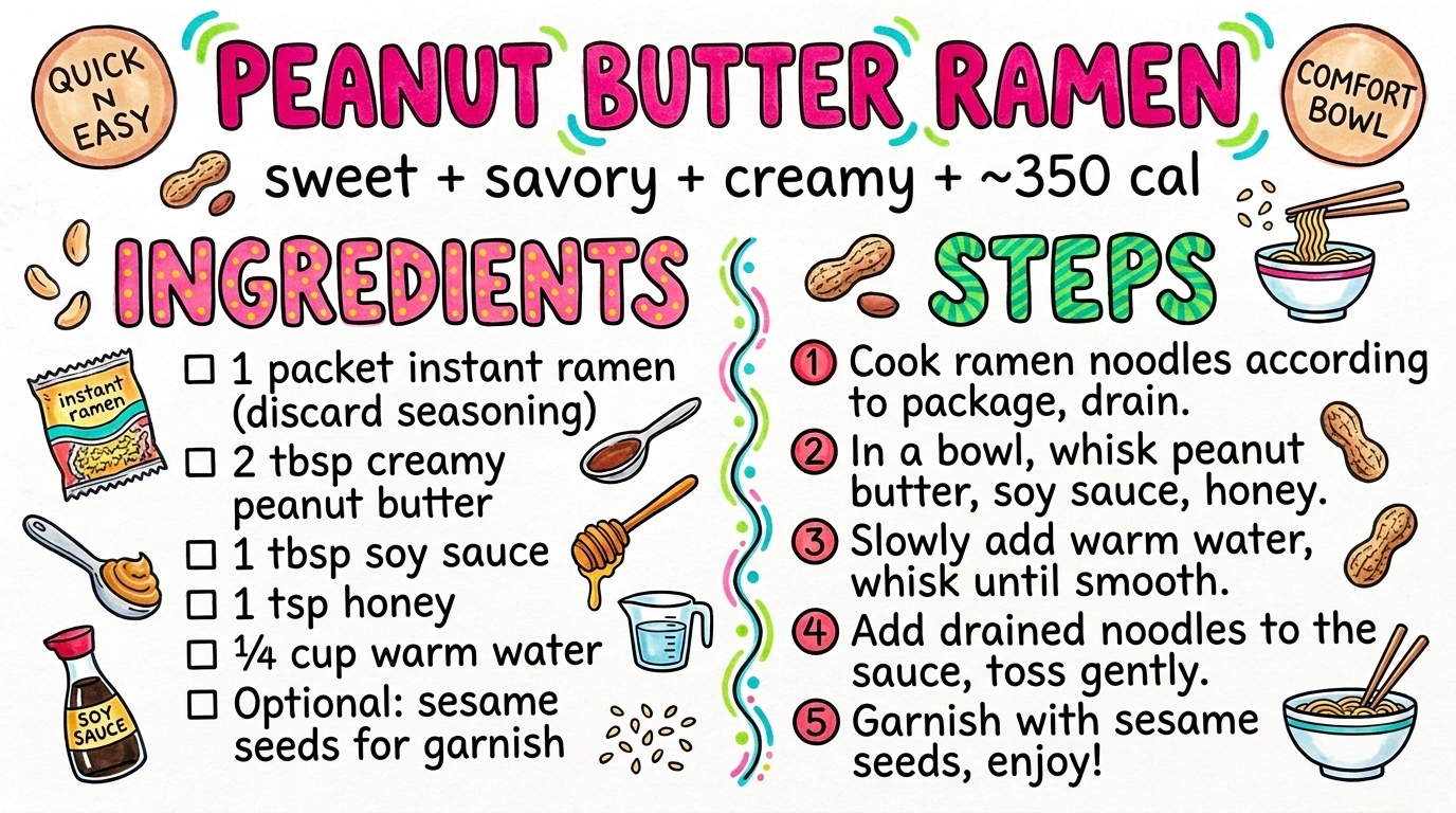 Peanut Butter Ramen recipe card — hand-drawn by Brycen's Weird But Good Recipes