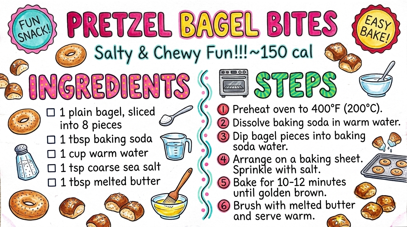 Pretzel Bagel Bites recipe card — hand-drawn by Brycen's Weird But Good Recipes