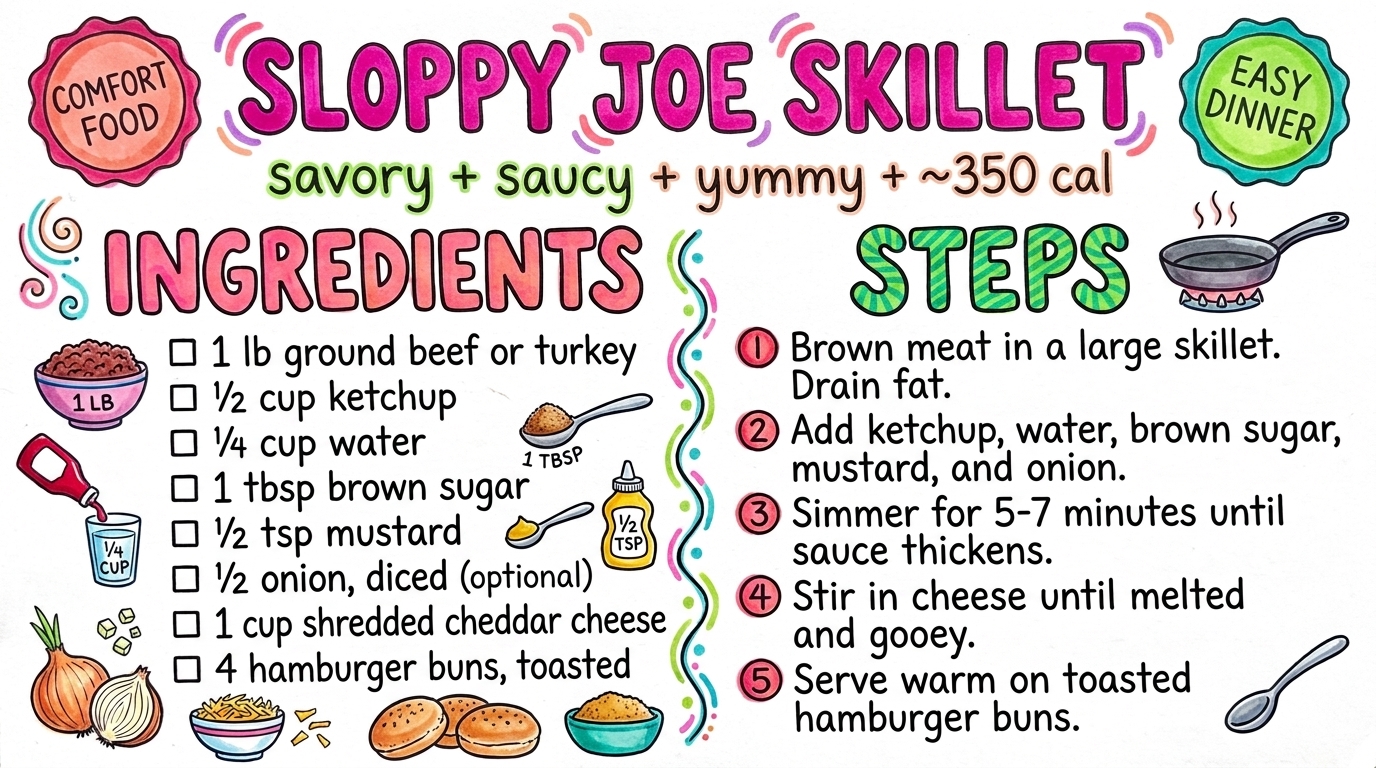 Sloppy Joe Skillet recipe card — hand-drawn by Brycen's Weird But Good Recipes