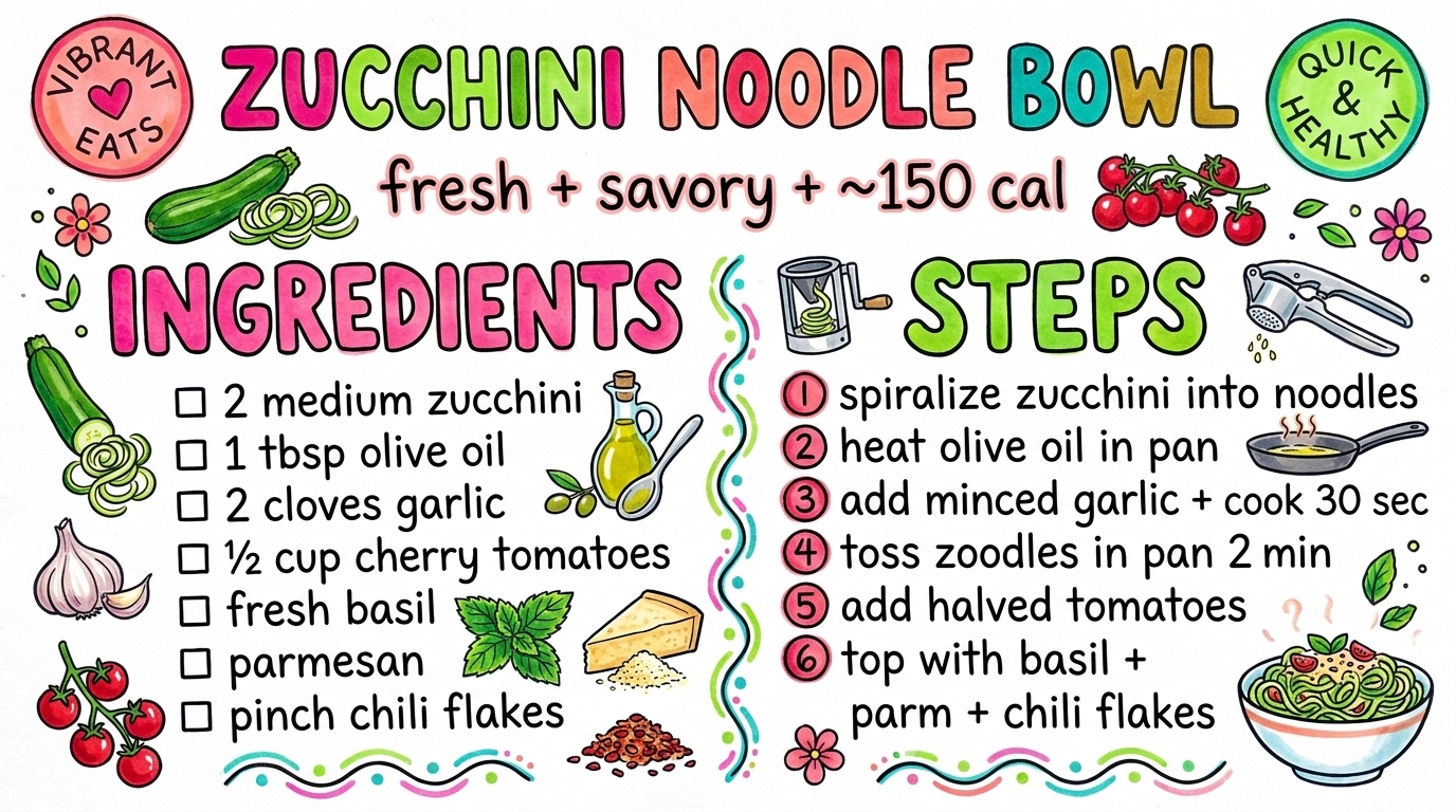 Zucchini Noodle Bowl recipe card — hand-drawn by Brycen's Weird But Good Recipes