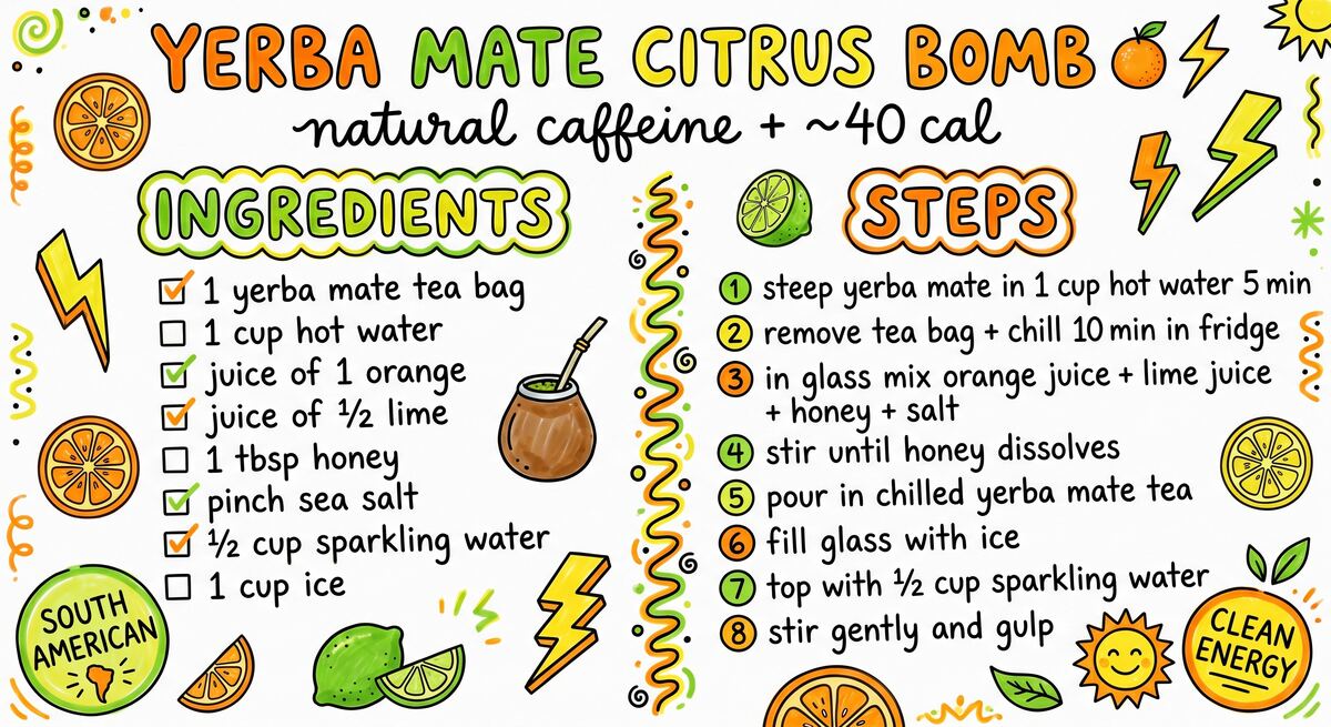Yerba Mate Citrus Bomb recipe card — hand-drawn by Brycen's Weird But Good Recipes