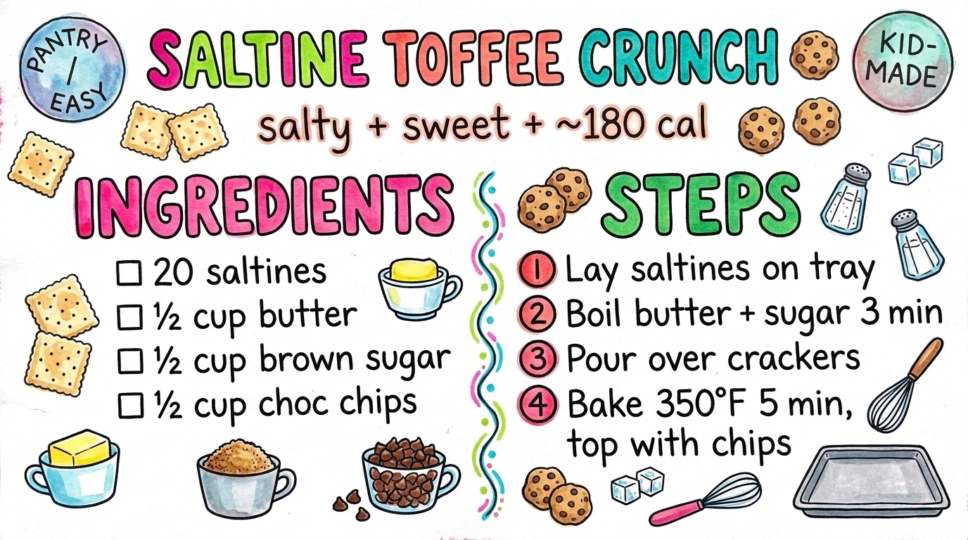 Saltine Toffee Crunch recipe card — hand-drawn by Brycen's Weird But Good Recipes