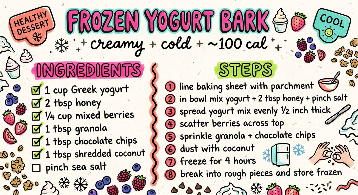 Frozen Yogurt Bark recipe card — hand-drawn by Brycen's Weird But Good Recipes