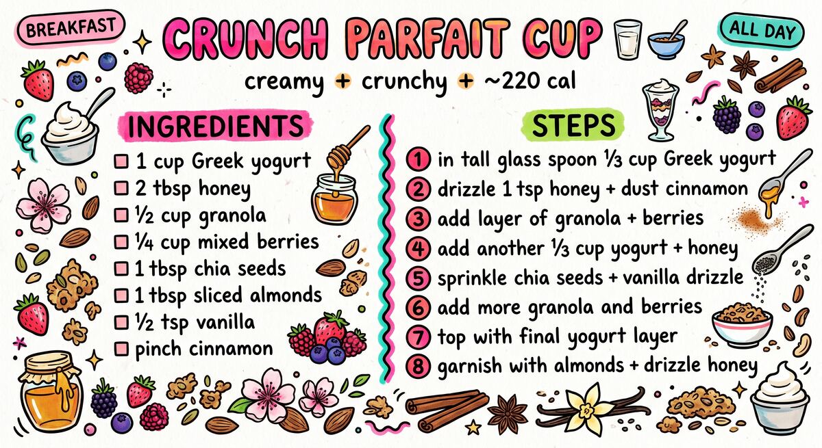 Crunch Parfait Cup recipe card — hand-drawn by Brycen's Weird But Good Recipes