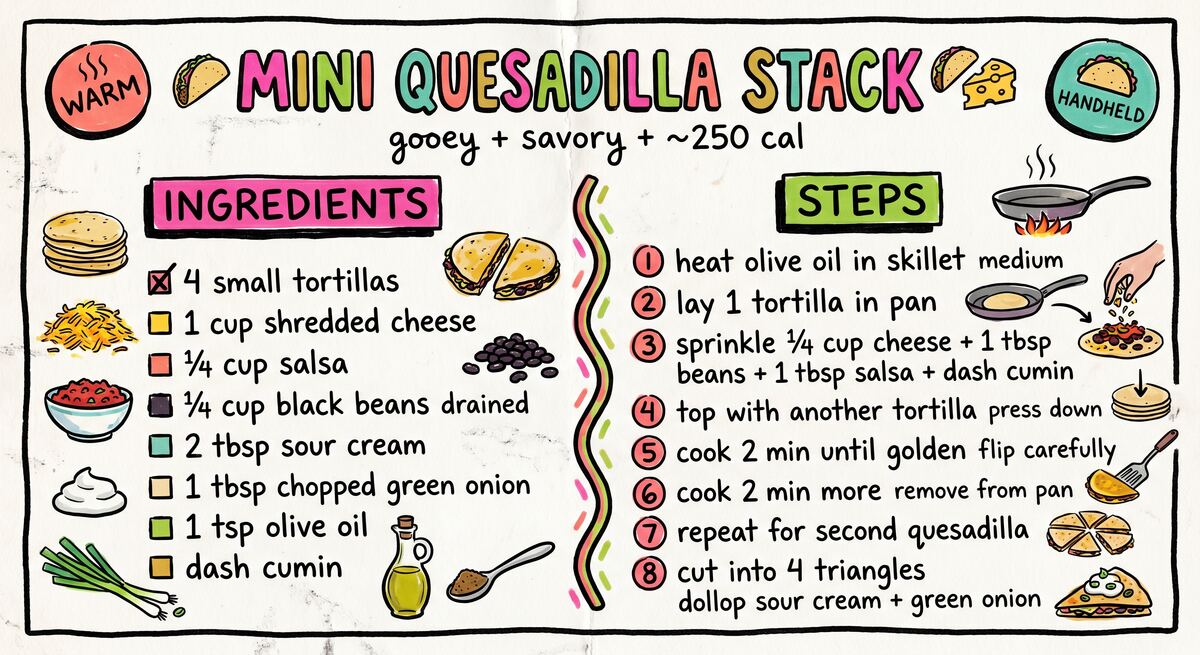 Mini Quesadilla Stack recipe card — hand-drawn by Brycen's Weird But Good Recipes